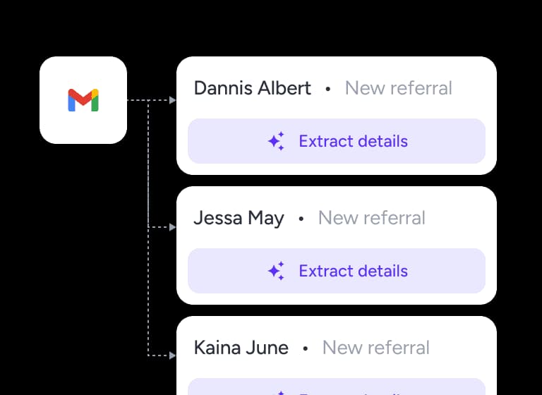Incoming referral emails with their details extracted into structured records