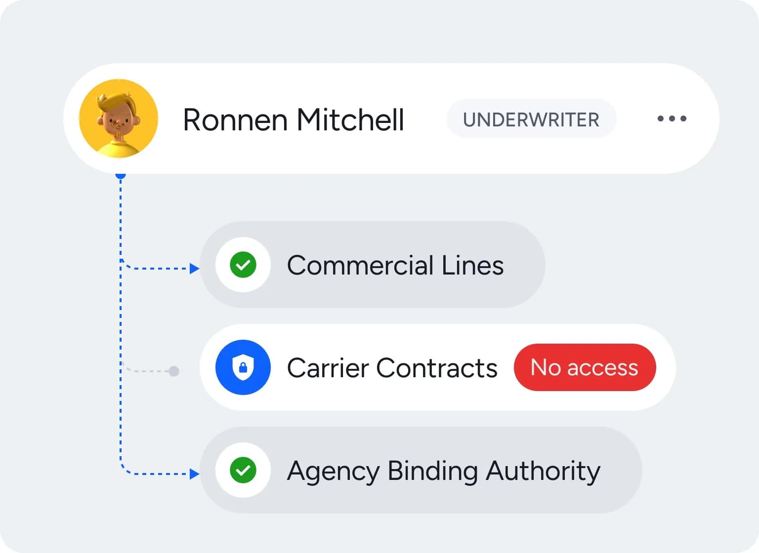 An underwriter profile with access granted to some record sets and withheld from others