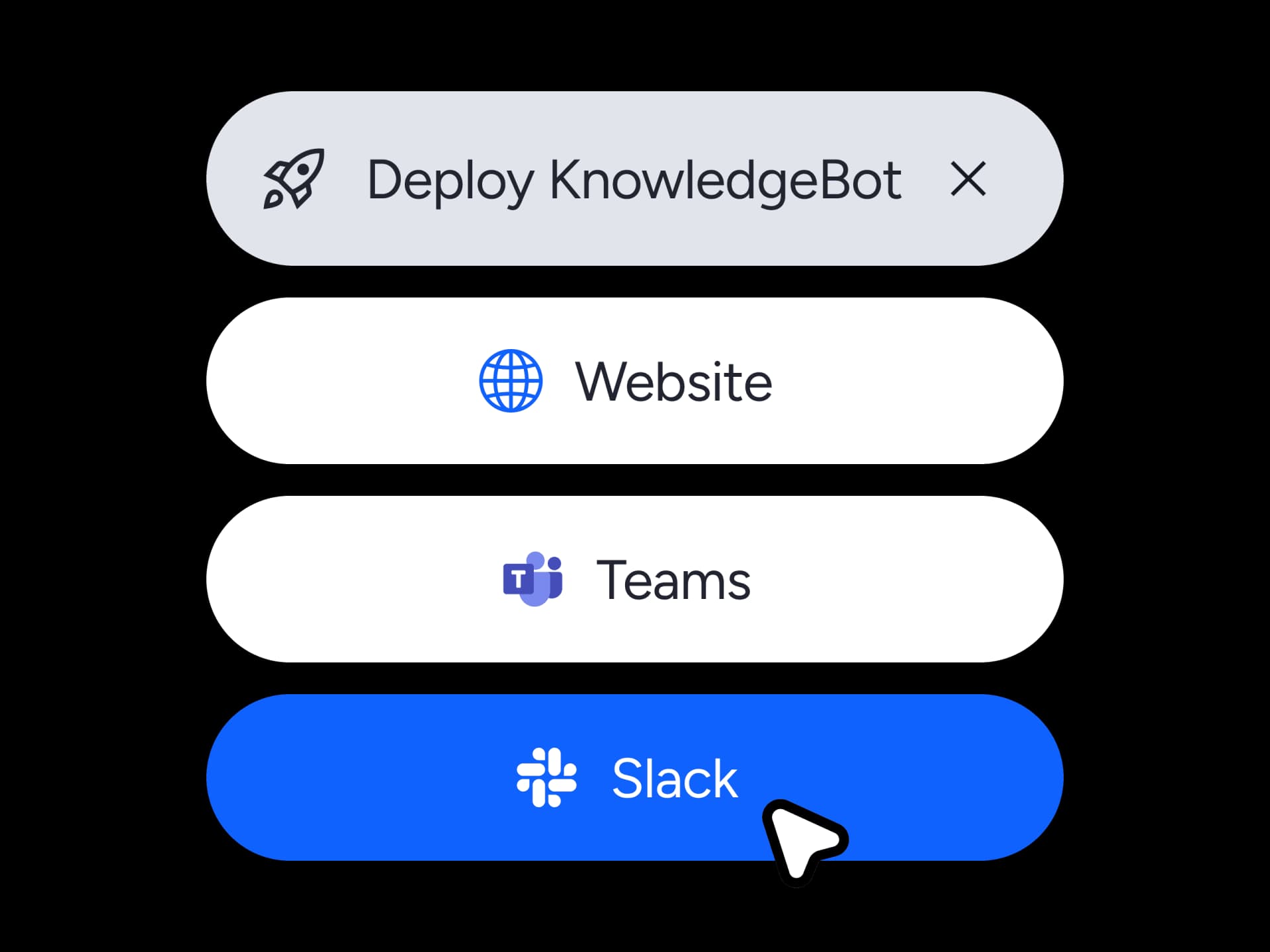 Deployment options for a website, Microsoft Teams, or Slack