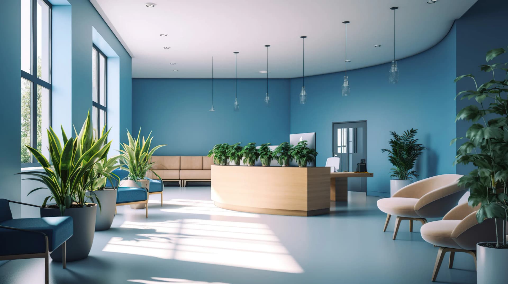 A calm, light-filled insurance office reception