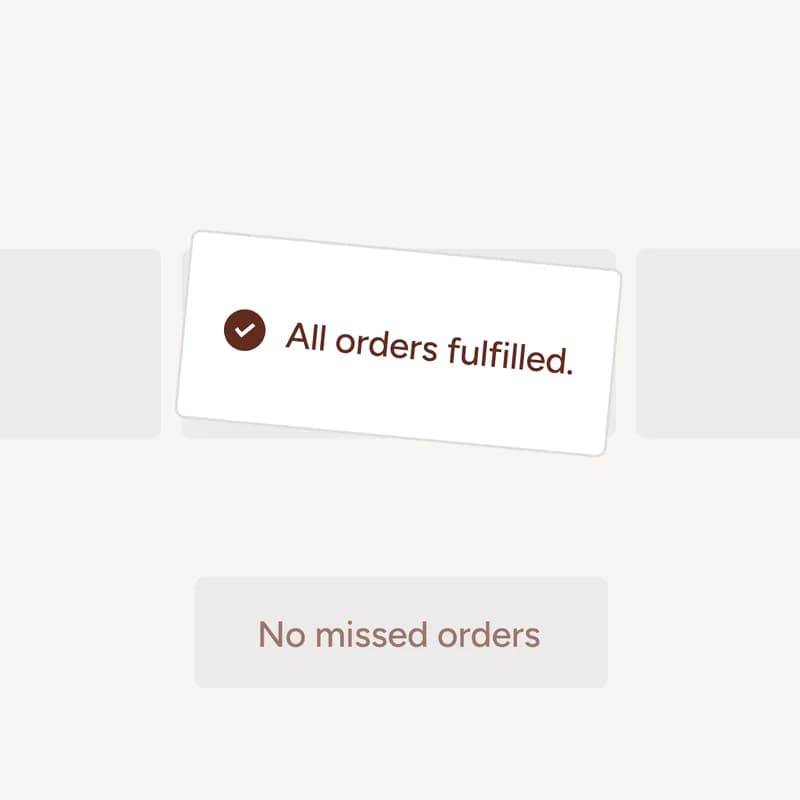 A work order confirmed complete with no missed orders remaining